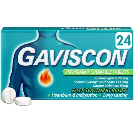 GAVISCON PEPPERMINT CHEWABLE TABLETS 24's